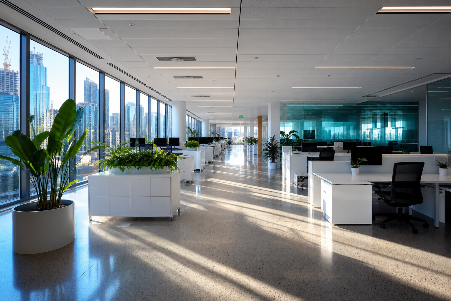 Pristine open-plan office space cleaned professionally